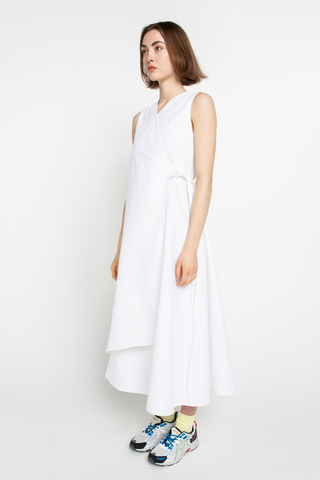 White asymmetric wrap dress