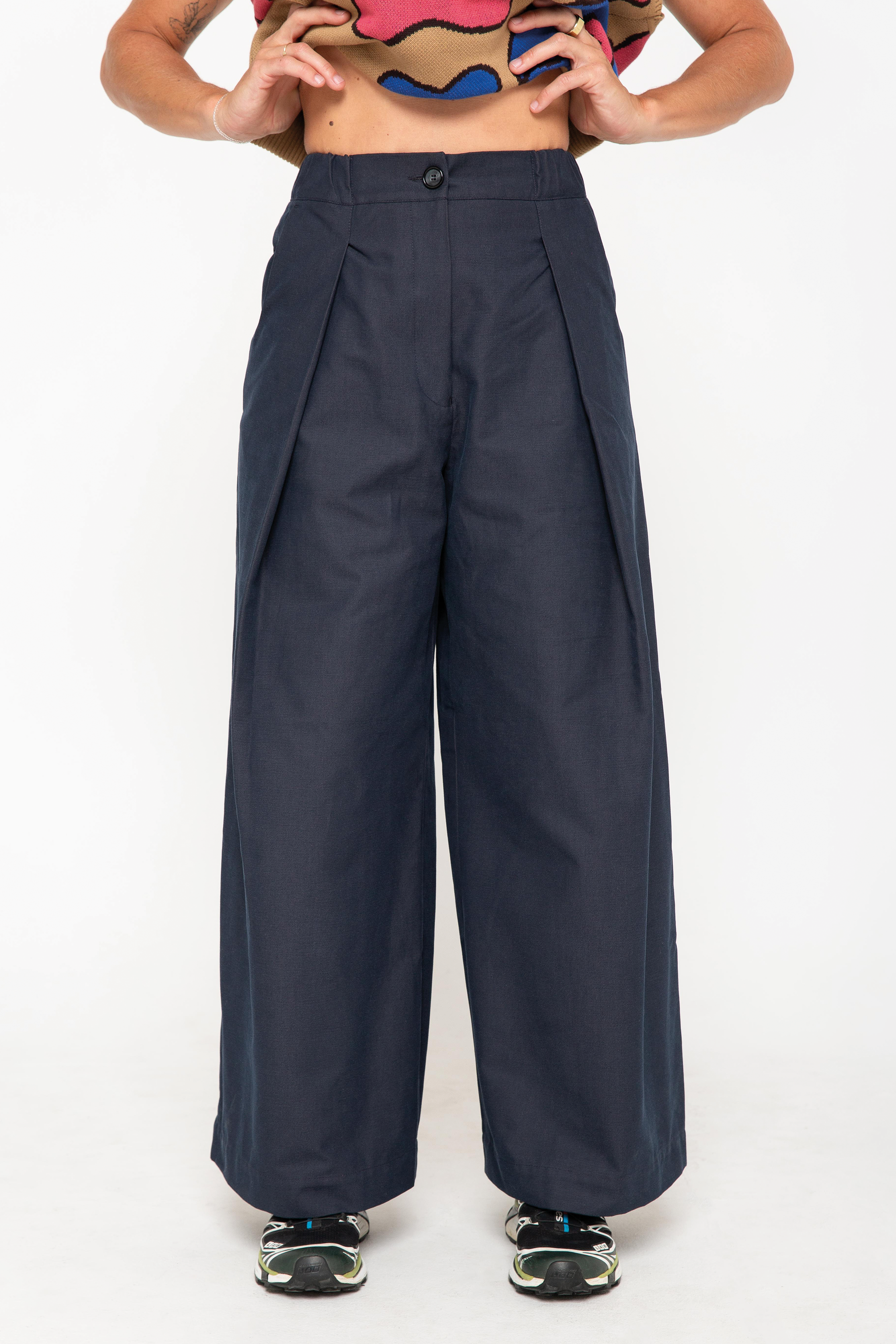 Navy wide tailored trousers