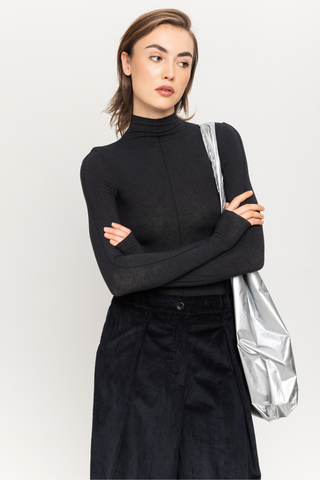 Anthracite longlseeve modal turtleneck top