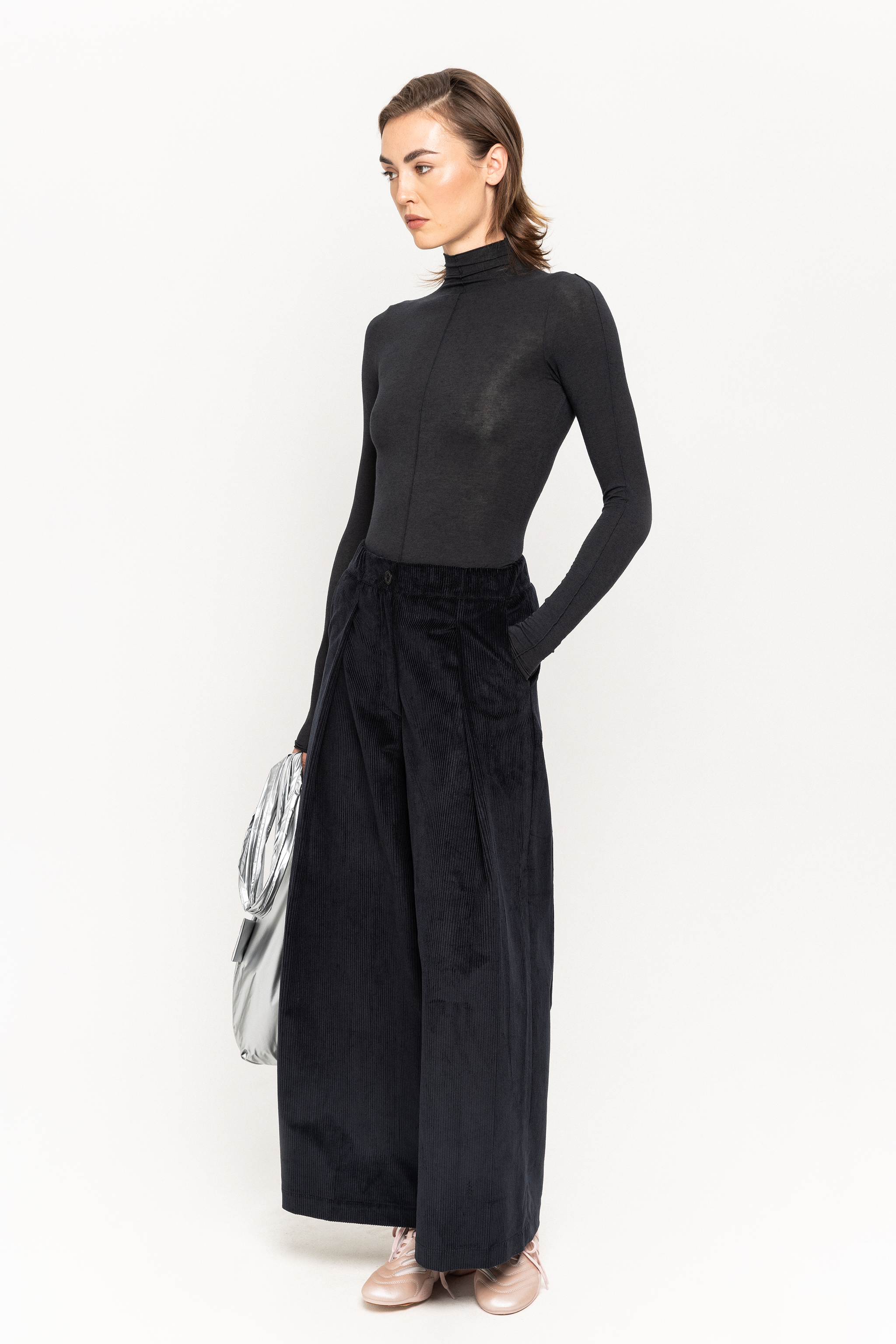 Black corduroy wide tailored trousers