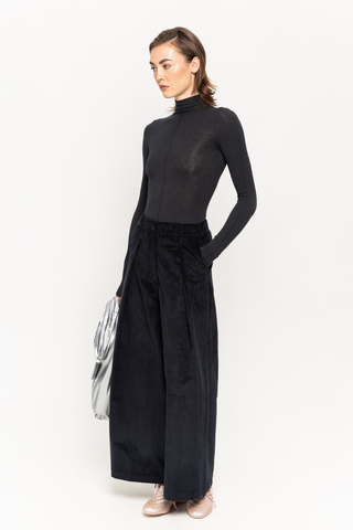 Black corduroy wide tailored trousers