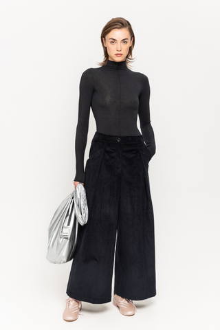 Black corduroy wide tailored trousers