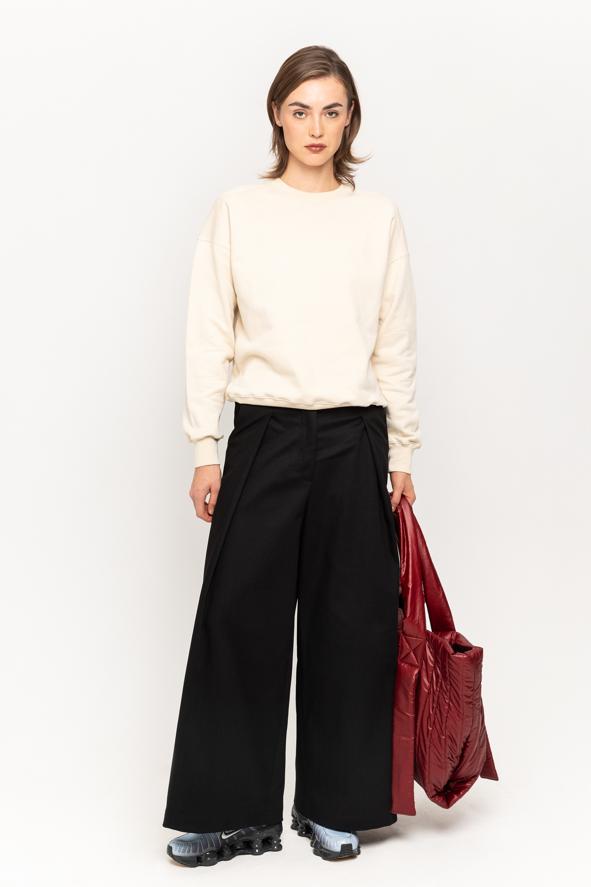 Black wide tailored trousers