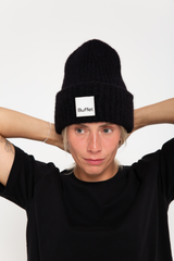 Black chunky mohair beanie