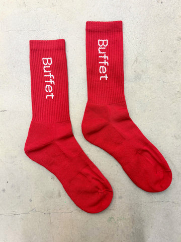 Red ribbed merino wool socks