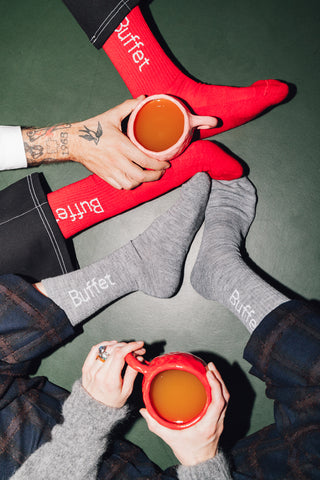 Red ribbed merino wool socks