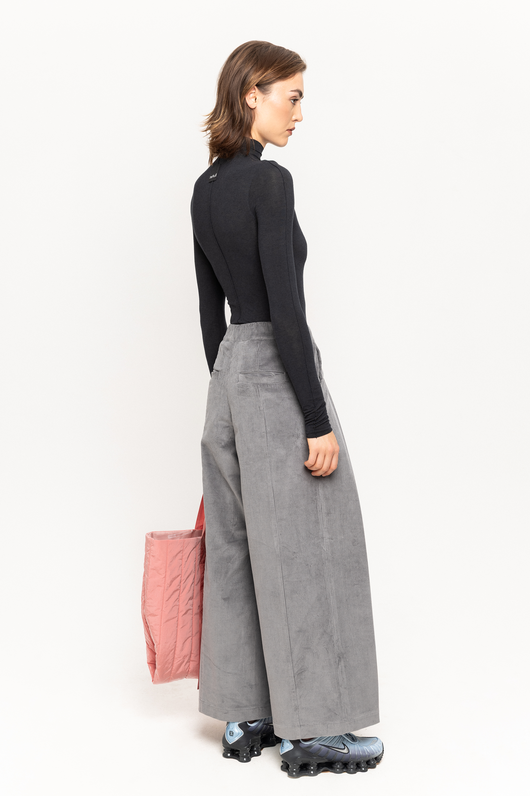 Silver corduroy wide tailored trousers