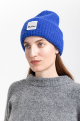 Blue chunky alpaca beanie