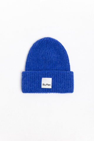 Blue chunky alpaca beanie