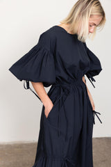 Black long drawstring dress