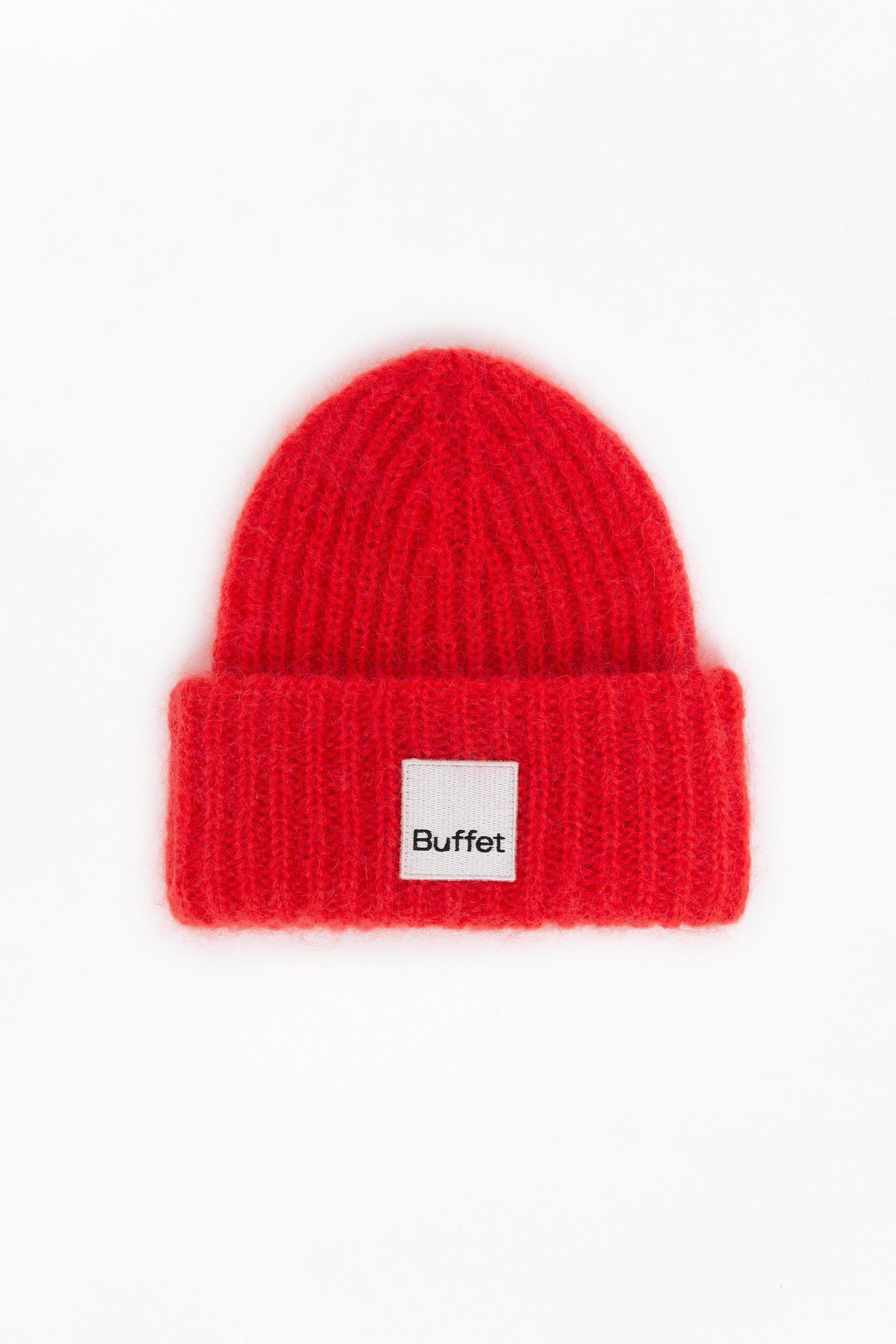 Red chunky mohair beanie