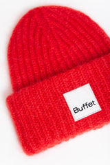 Red chunky mohair beanie
