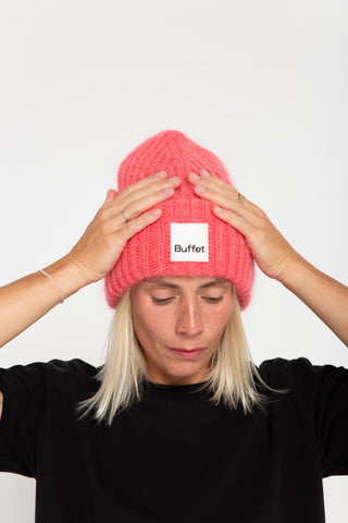 Pink chunky mohair beanie