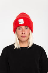 Red chunky mohair beanie