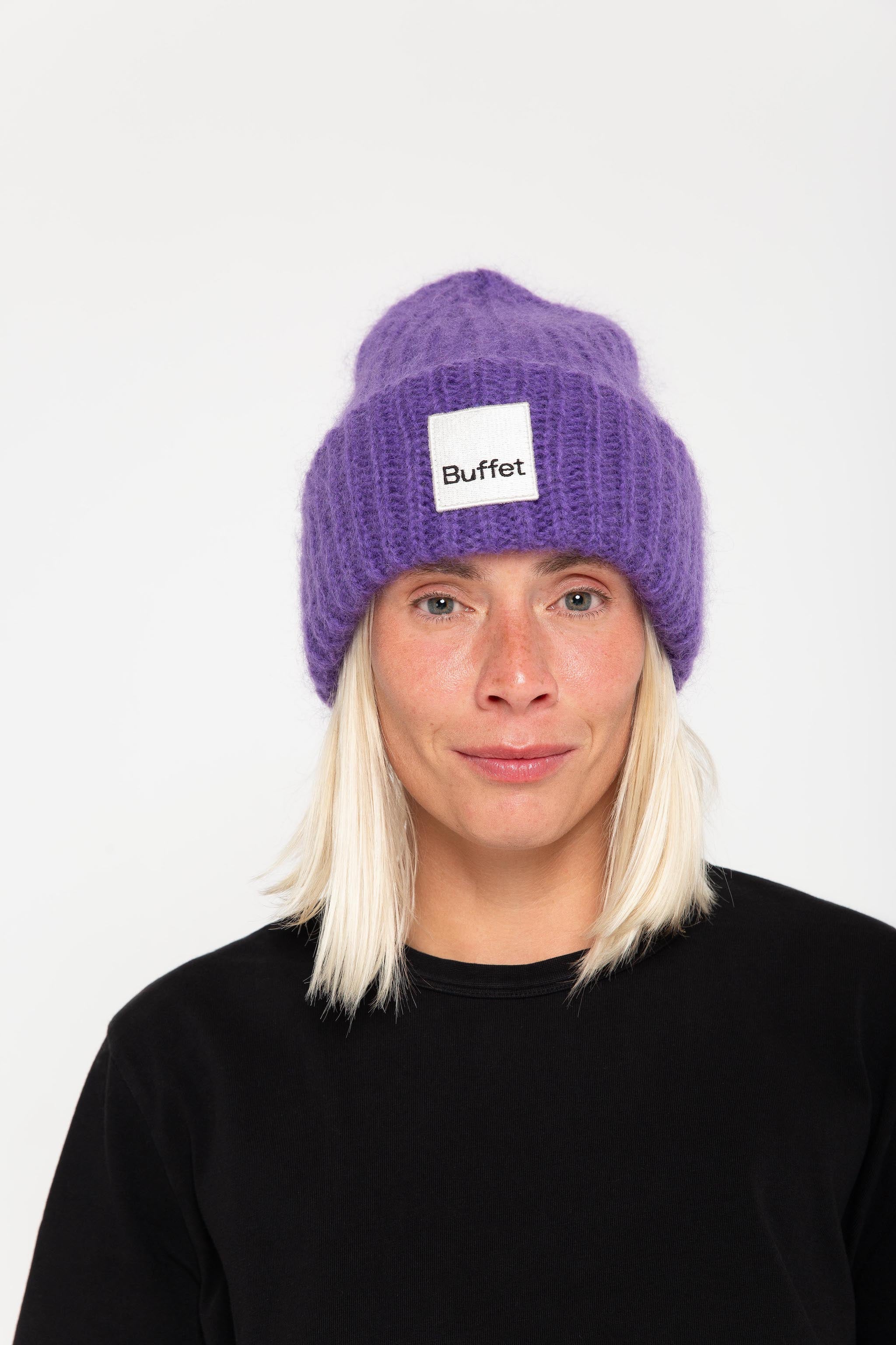 Violet chunky mohair beanie