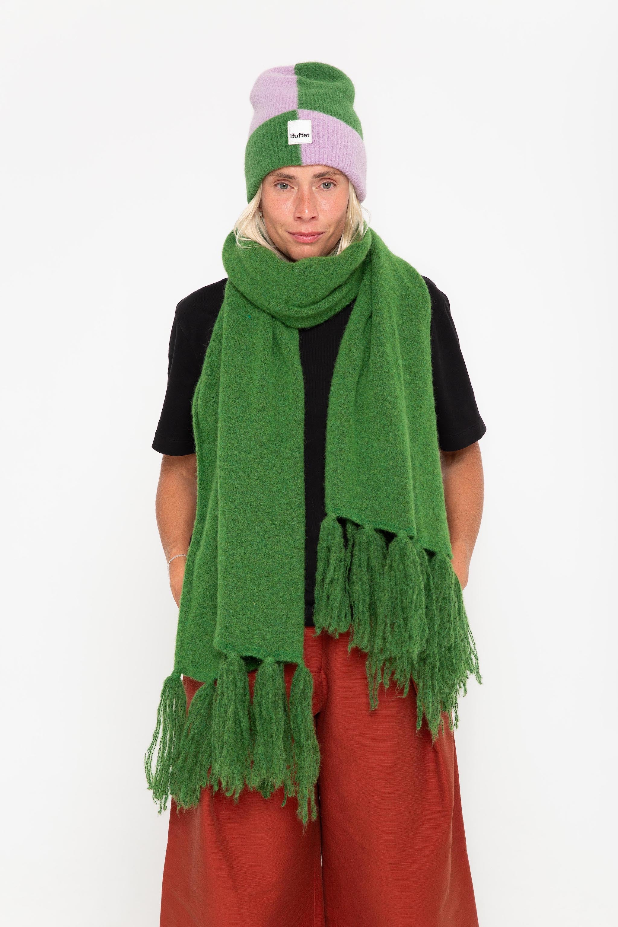 Green alpaca maxi scarf