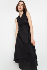 Black asymmetric wrap dress