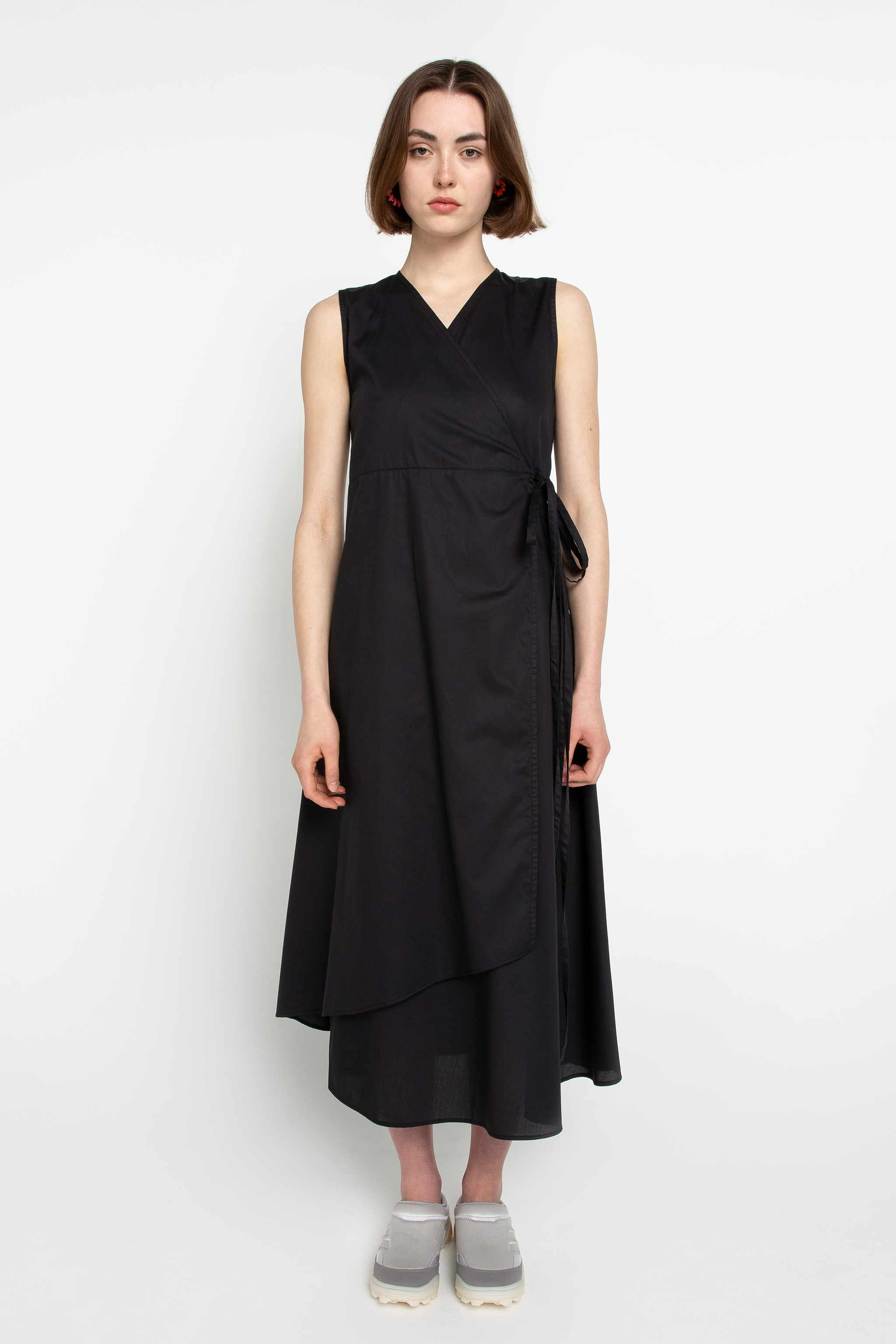 Black asymmetric wrap dress