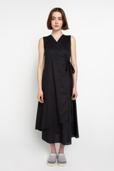 Black asymmetric wrap dress