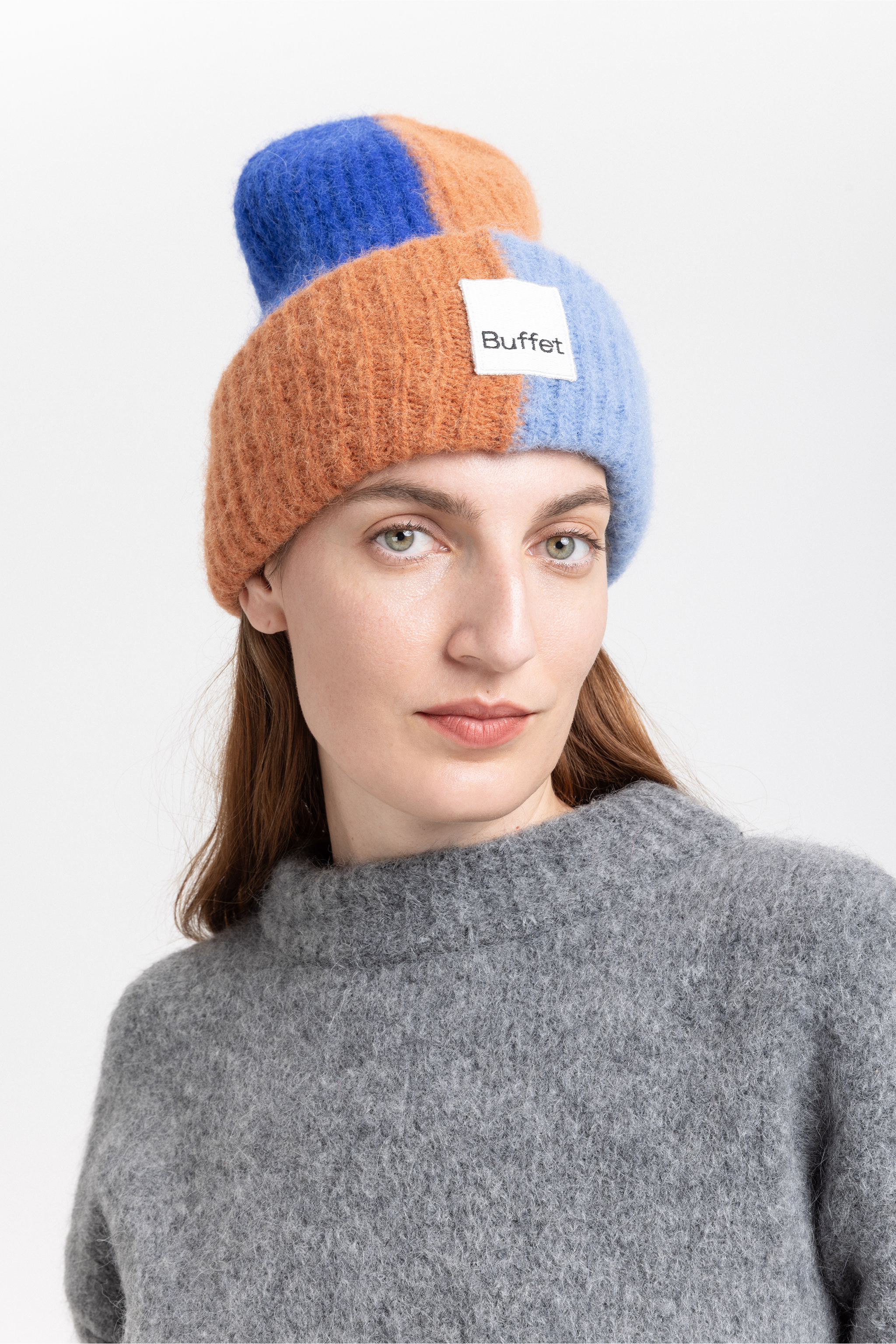 Colorblock chunky alpaca beanie