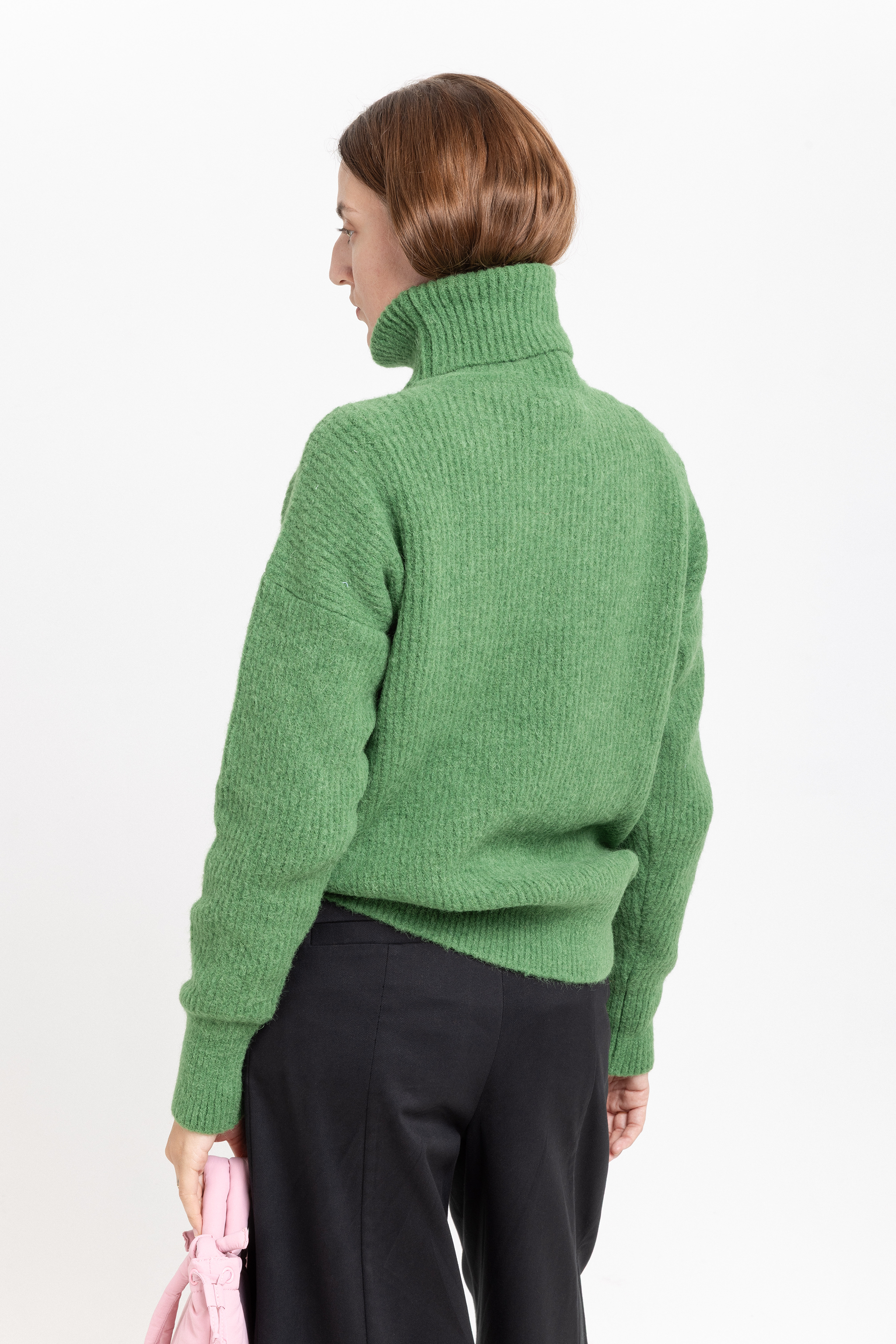 Green alpaca turtleneck sweater
