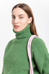 Green alpaca turtleneck sweater