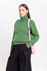 Green alpaca turtleneck sweater