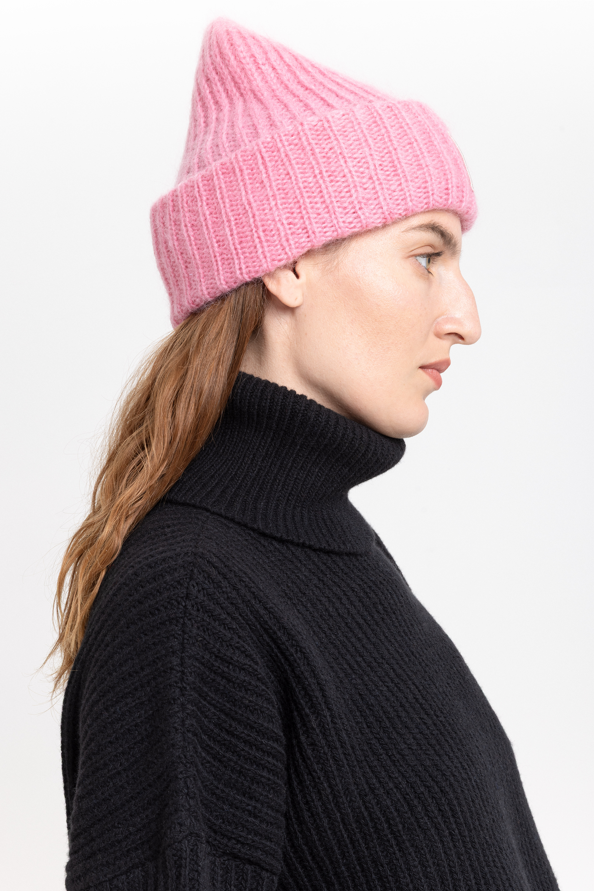 Pink chunky mohair beanie