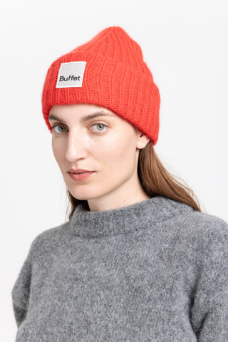 Red chunky mohair beanie