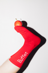 Red ribbed merino wool socks