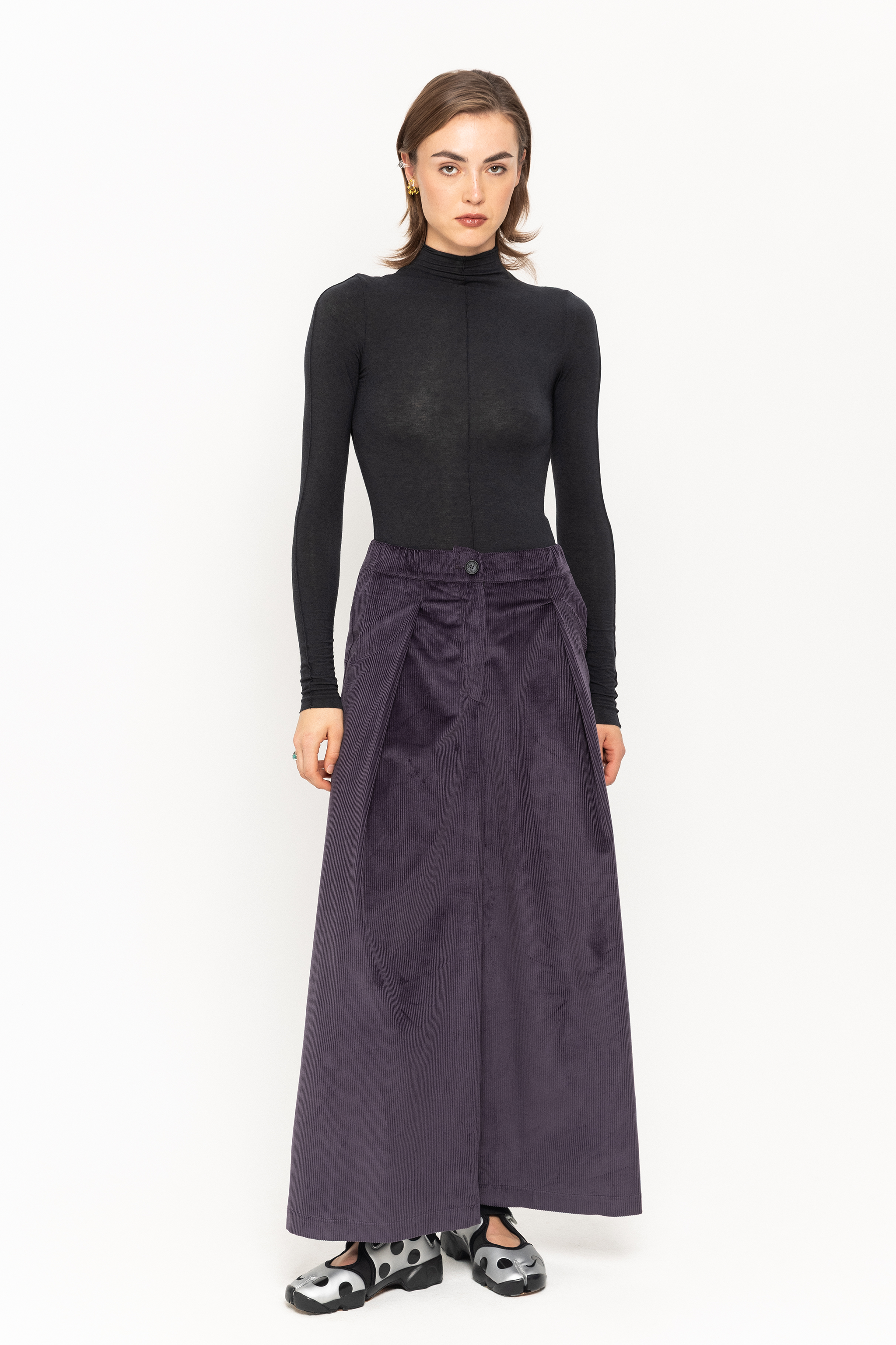 Purple corduroy wide tailored trousers