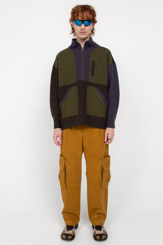 Khaki/Purple fleece half zip jacket