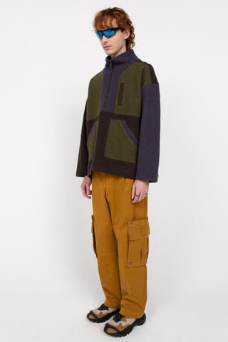 Khaki/Purple fleece half zip jacket