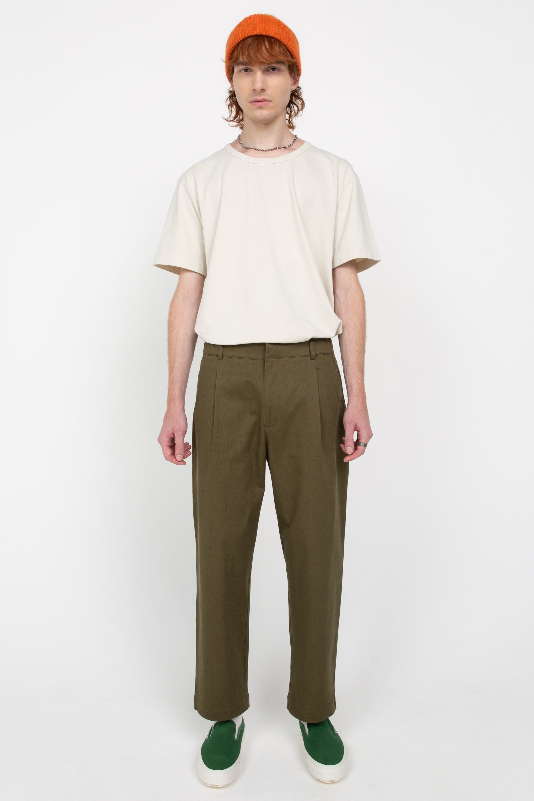 Khaki green men's tailored trousers