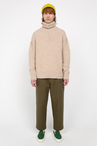 Beige half-zip alpaca sweater