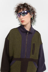 Khaki/Purple fleece half zip jacket