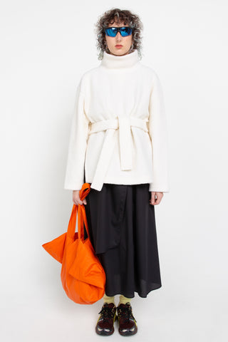 White wool belted pullover