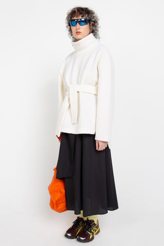 White wool belted pullover