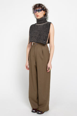 Khaki brown wool tailored trousers