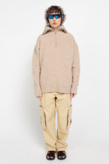 Beige half-zip alpaca sweater