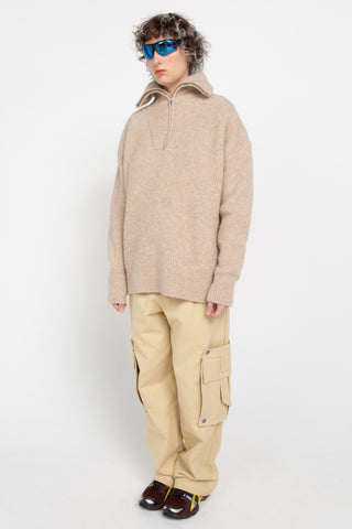 Beige half-zip alpaca sweater