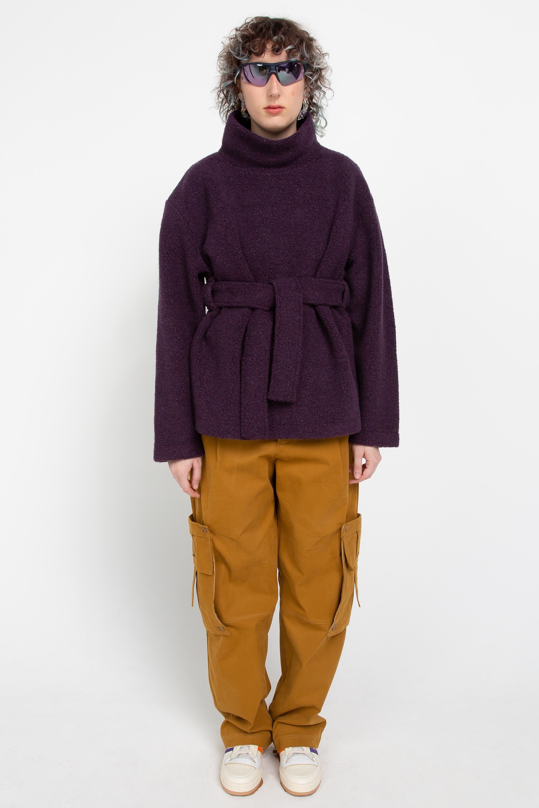 Violet wool belted pullover