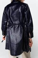 Indigo patent shirt dress coat