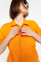 Orange open collar shirt