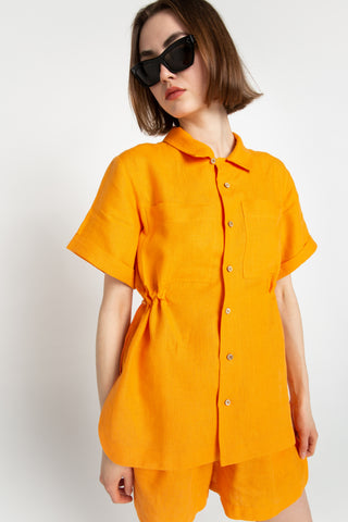 Orange open collar shirt