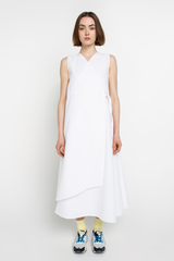 White asymmetric wrap dress