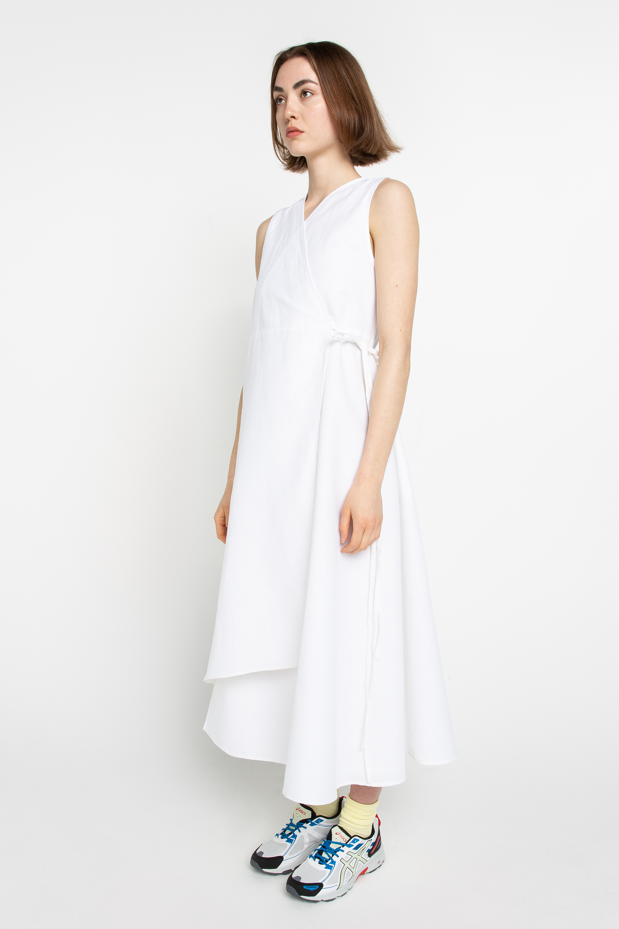 White asymmetric wrap dress