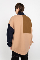 Beige/Navy fleece half zip jacket