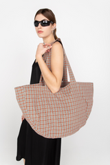 Checked half moon bag