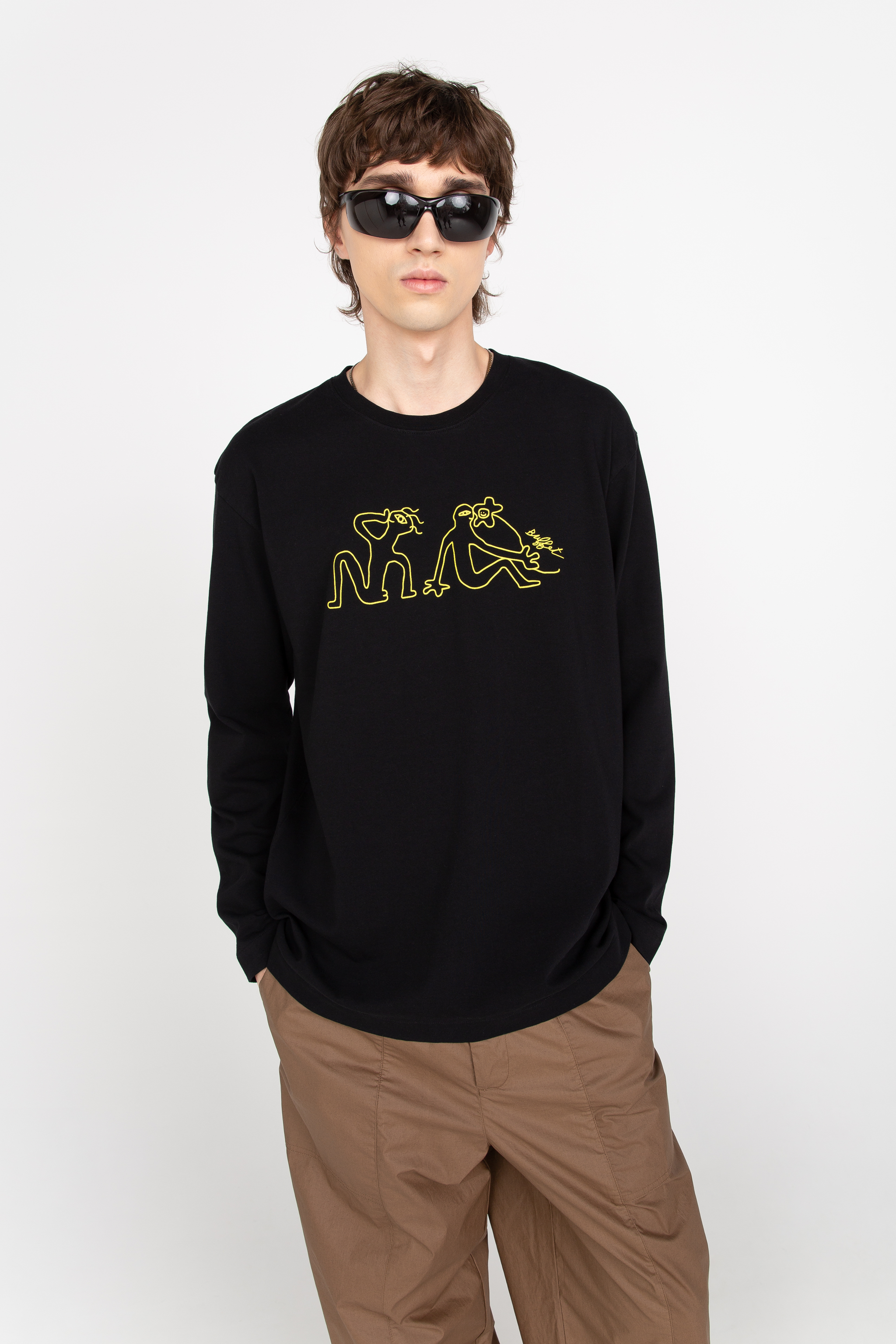 Black print long-sleeve T-shirt